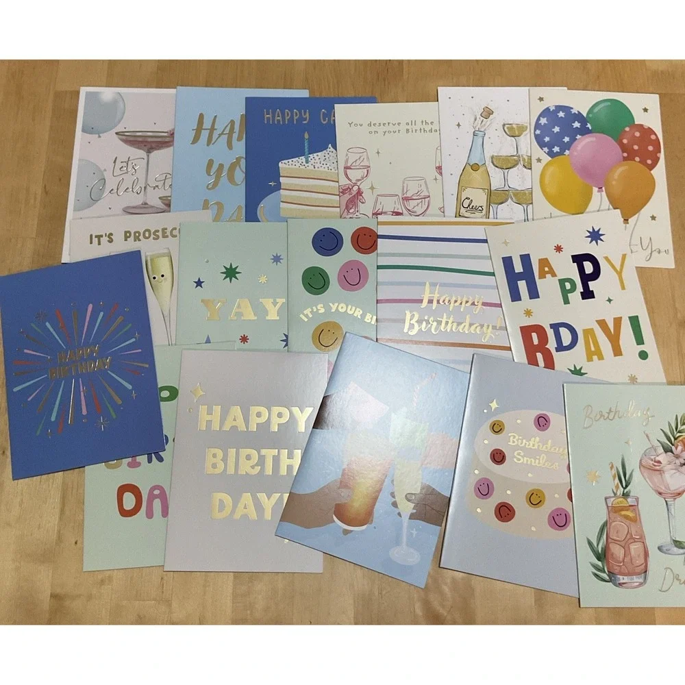 Central 23 UK Box of 17 Foiled Birthday Cards Envelopes Stickers 100% Recyclable